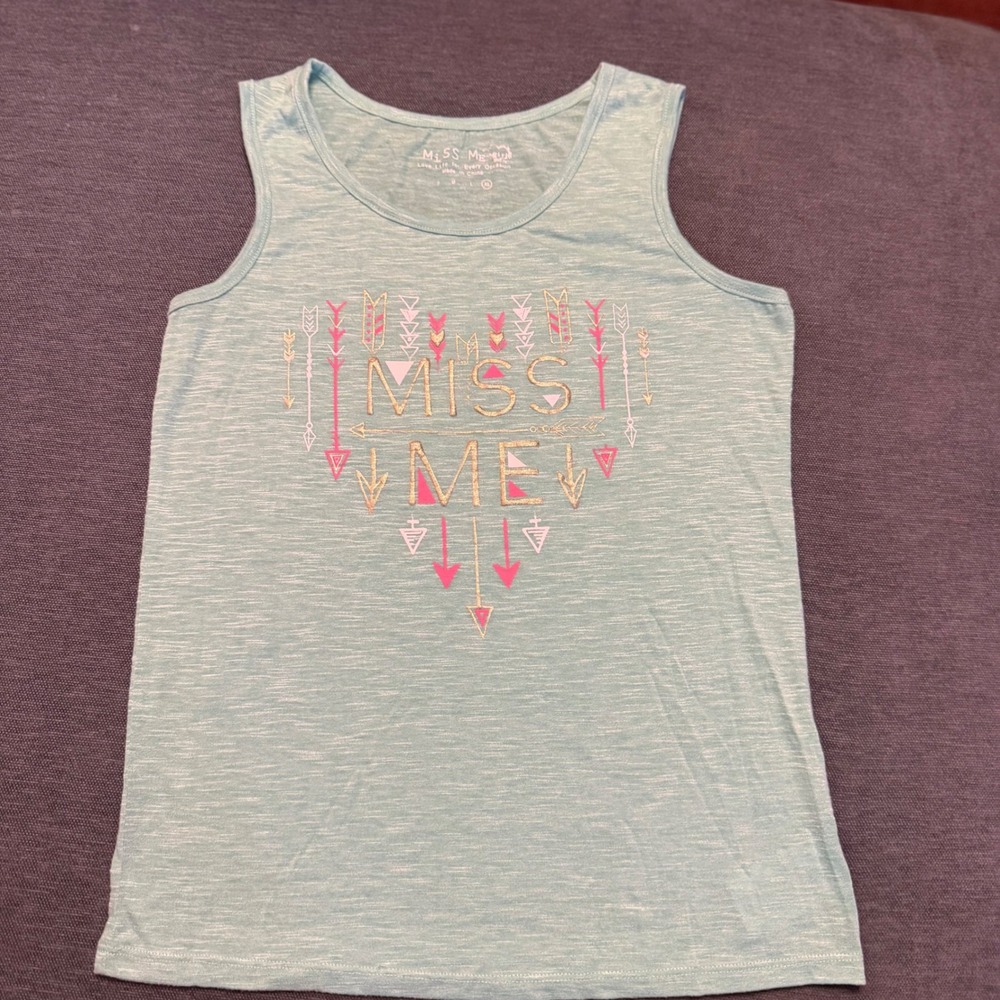 Miss Me Girls Aqua Blue‎ Space Dye Arrow Heart Graphic Tank Top Size XL 14/16